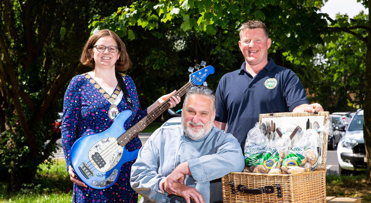 The Mayor of Ards and North Down, Councillor Jennifer Gilmour, with Brian Magill, SERC Chef Lecturer and Richard Orr, Chairman of Comber Earlies Growers' Cooperative